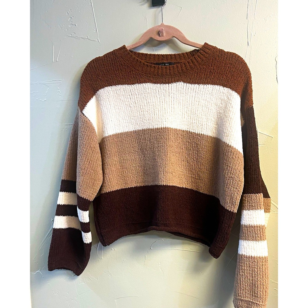 Love Tree Women's Sweater Size L Brown Cream Tan Colorblock Striped Pullover